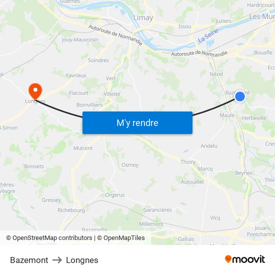 Bazemont to Longnes map