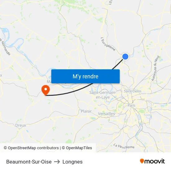 Beaumont-Sur-Oise to Longnes map