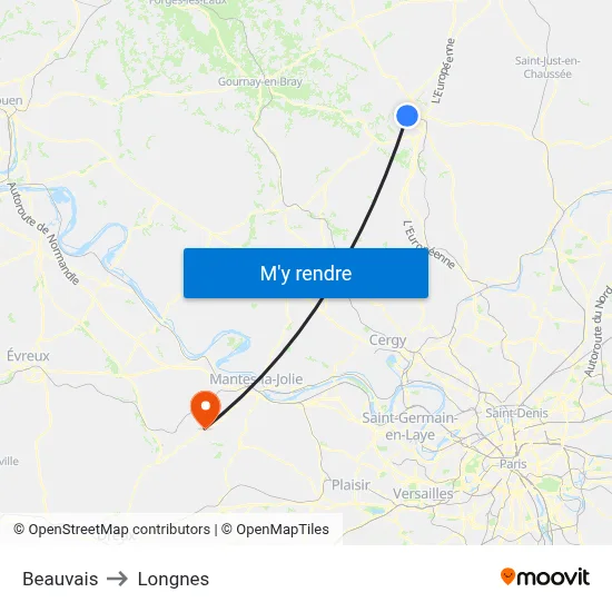 Beauvais to Longnes map