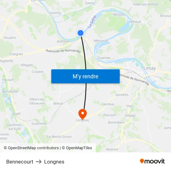 Bennecourt to Longnes map