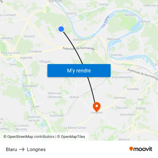 Blaru to Longnes map