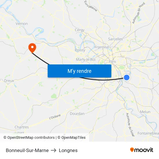Bonneuil-Sur-Marne to Longnes map