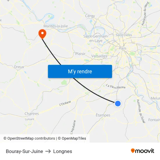 Bouray-Sur-Juine to Longnes map