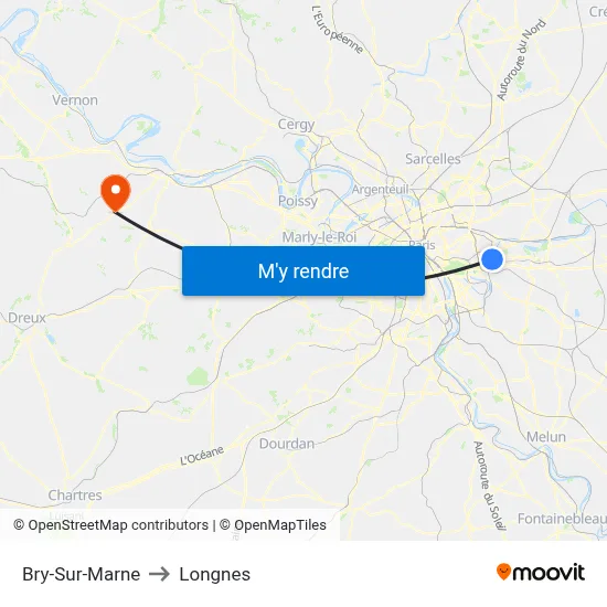 Bry-Sur-Marne to Longnes map