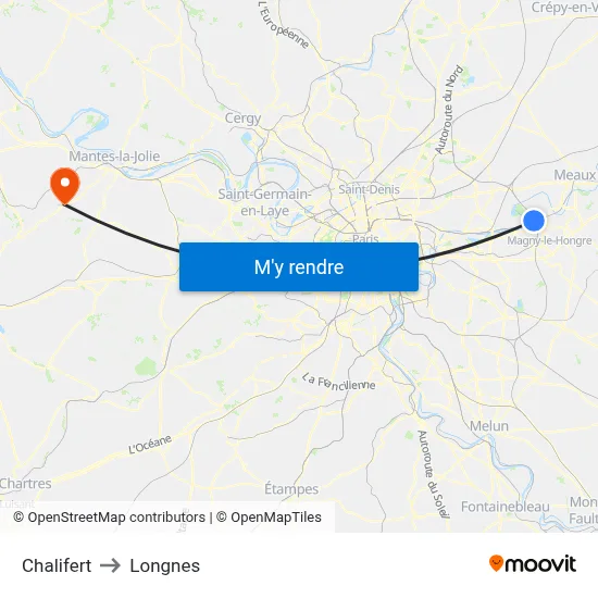 Chalifert to Longnes map