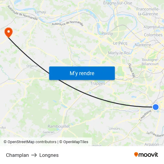 Champlan to Longnes map