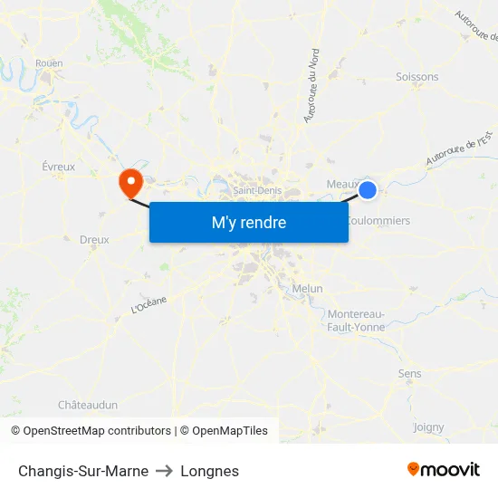 Changis-Sur-Marne to Longnes map