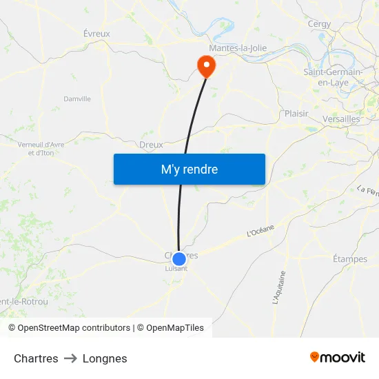 Chartres to Longnes map