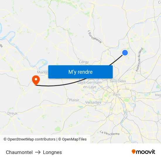 Chaumontel to Longnes map