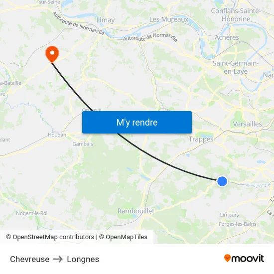 Chevreuse to Longnes map
