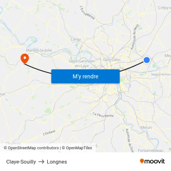 Claye-Souilly to Longnes map