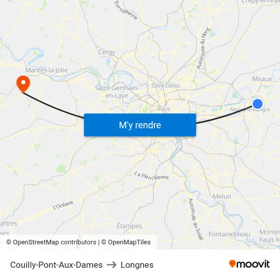 Couilly-Pont-Aux-Dames to Longnes map