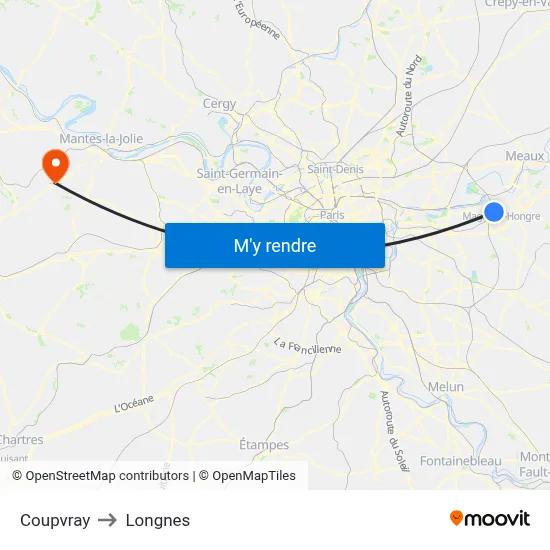 Coupvray to Longnes map