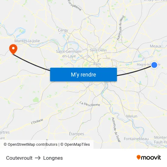 Coutevroult to Longnes map