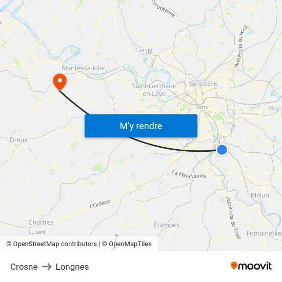 Crosne to Longnes map