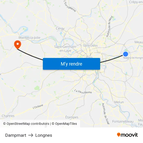 Dampmart to Longnes map