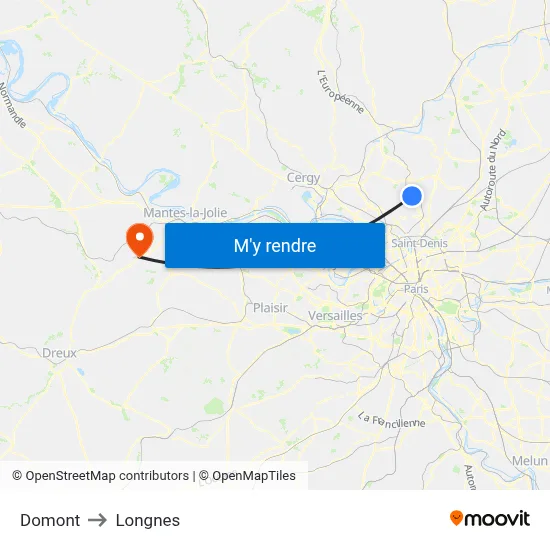 Domont to Longnes map