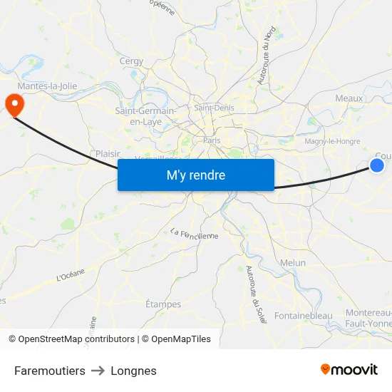 Faremoutiers to Longnes map