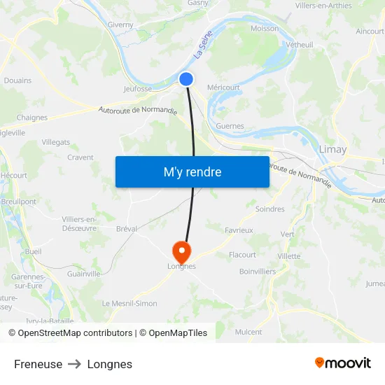 Freneuse to Longnes map