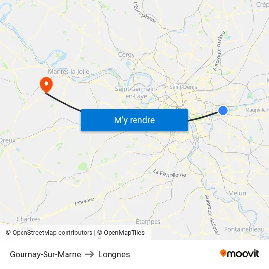 Gournay-Sur-Marne to Longnes map