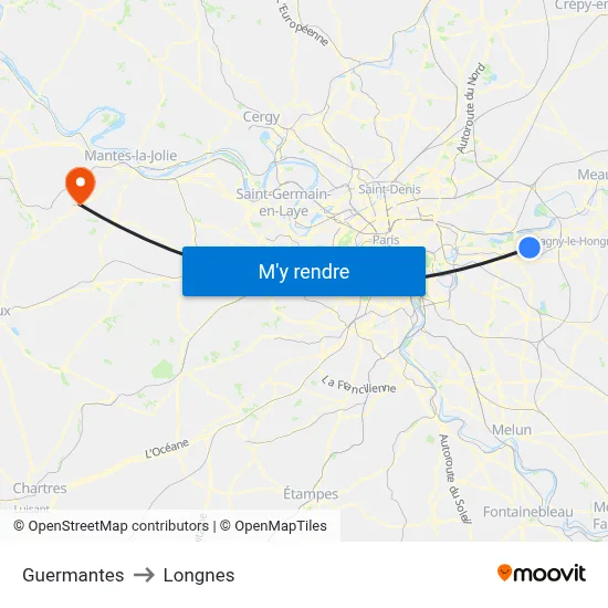 Guermantes to Longnes map