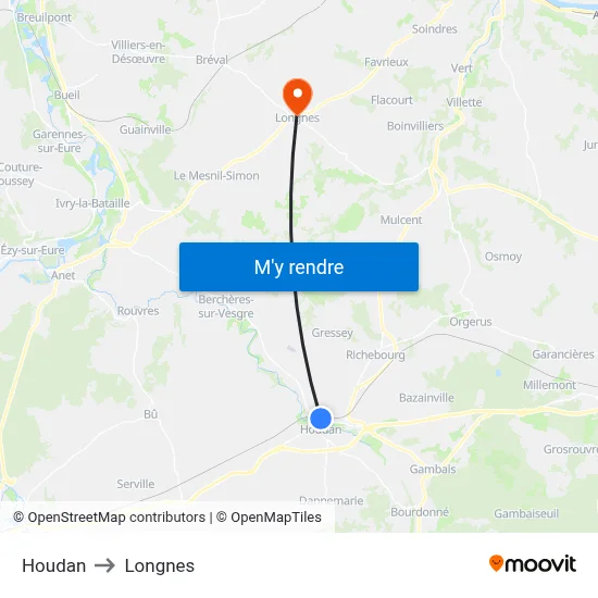 Houdan to Longnes map