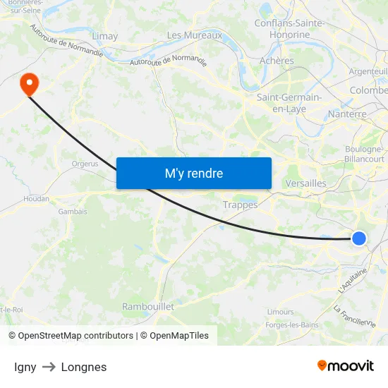 Igny to Longnes map