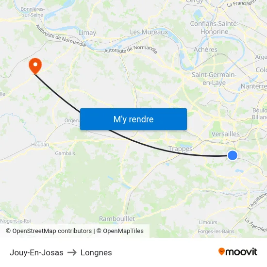 Jouy-En-Josas to Longnes map