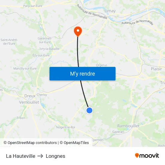 La Hauteville to Longnes map
