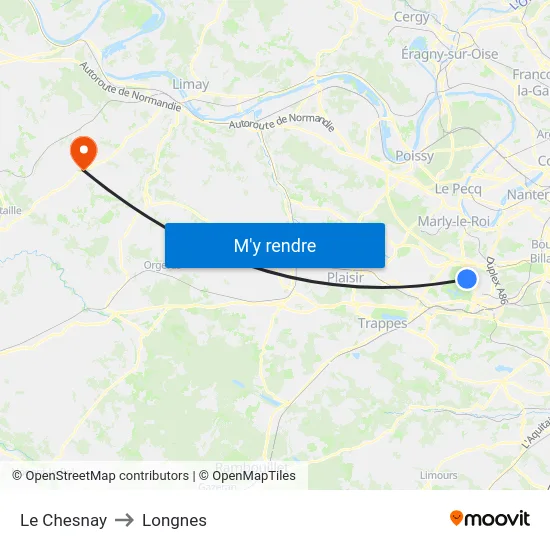 Le Chesnay to Longnes map