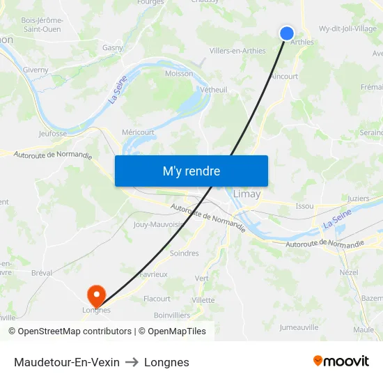 Maudetour-En-Vexin to Longnes map