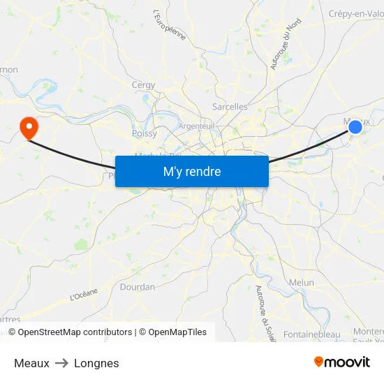 Meaux to Longnes map