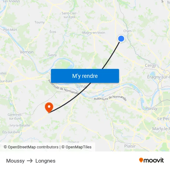 Moussy to Longnes map