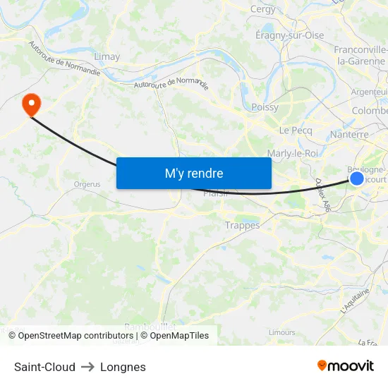 Saint-Cloud to Longnes map