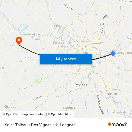 Saint-Thibault-Des-Vignes to Longnes map