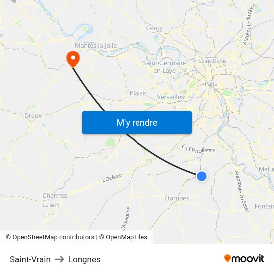 Saint-Vrain to Longnes map