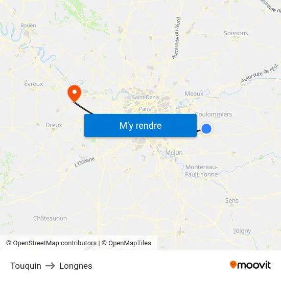 Touquin to Longnes map