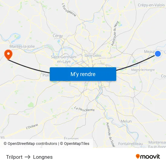Trilport to Longnes map