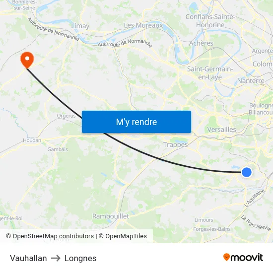 Vauhallan to Longnes map