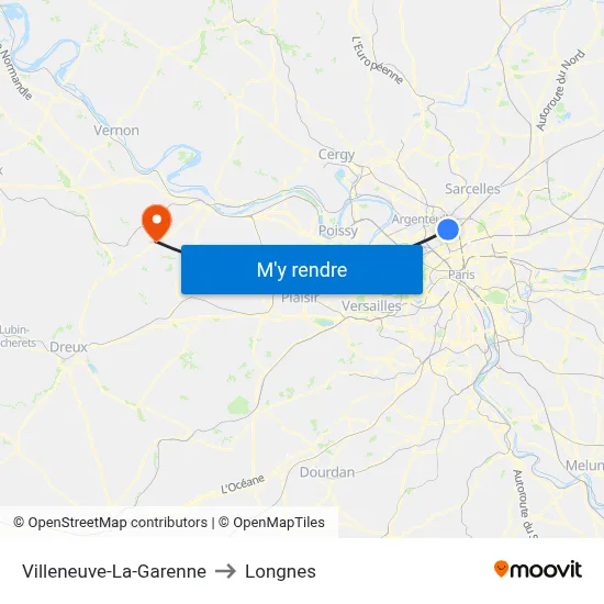 Villeneuve-La-Garenne to Longnes map