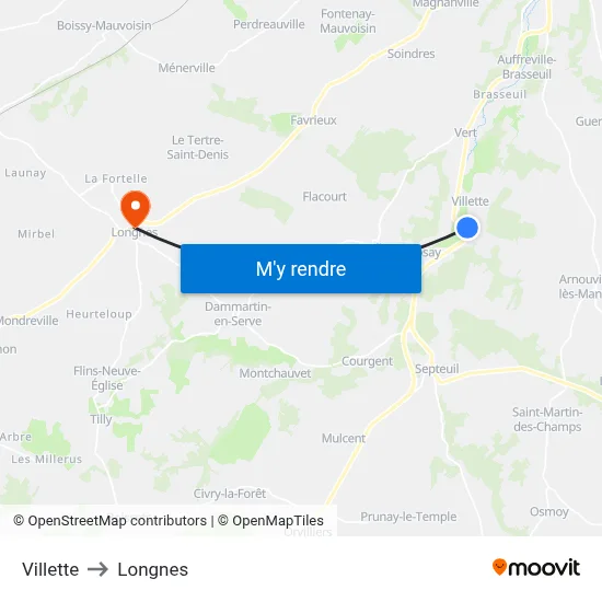 Villette to Longnes map