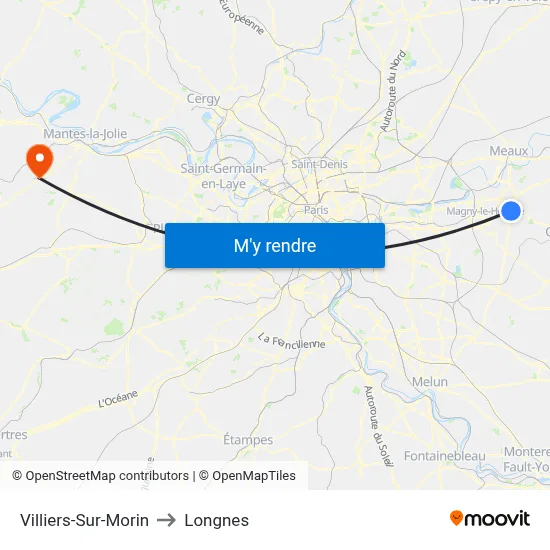 Villiers-Sur-Morin to Longnes map