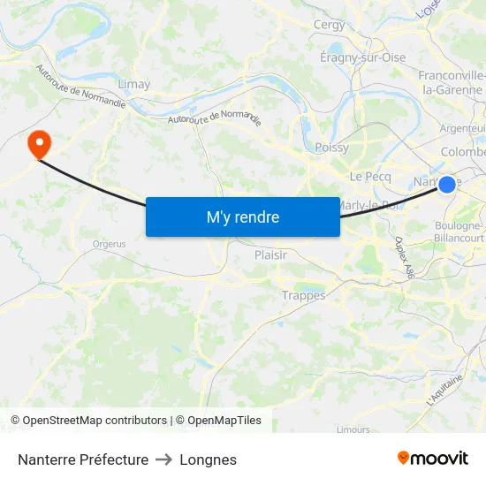 Nanterre Préfecture to Longnes map