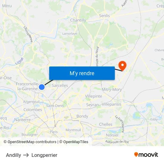 Andilly to Longperrier map