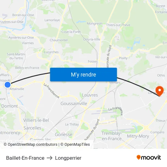Baillet-En-France to Longperrier map