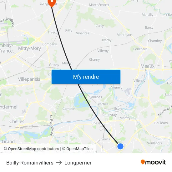 Bailly-Romainvilliers to Longperrier map