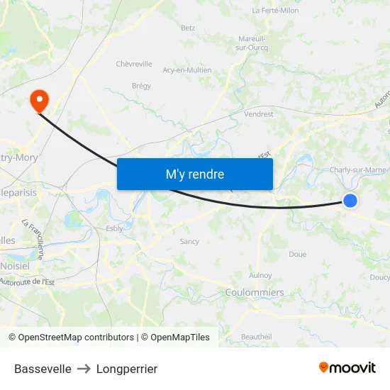 Bassevelle to Longperrier map