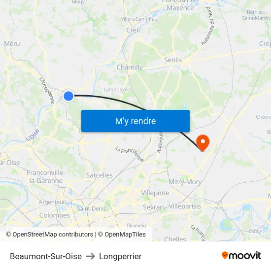 Beaumont-Sur-Oise to Longperrier map