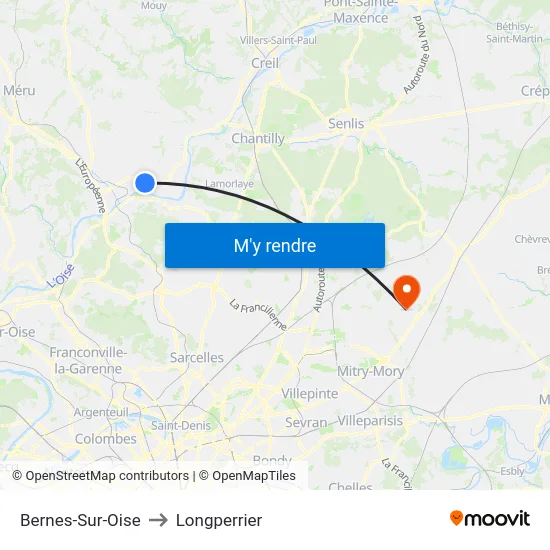 Bernes-Sur-Oise to Longperrier map