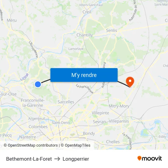 Bethemont-La-Foret to Longperrier map